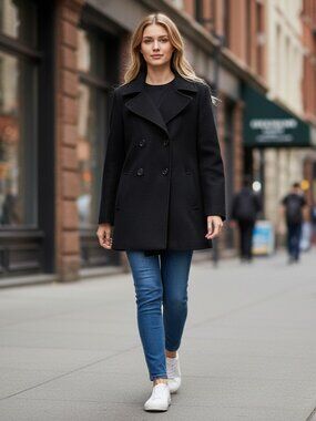 08: Old Navy Wool‑Blend Navy Peacoat | Double‑Breasted Classic Winter Coat L